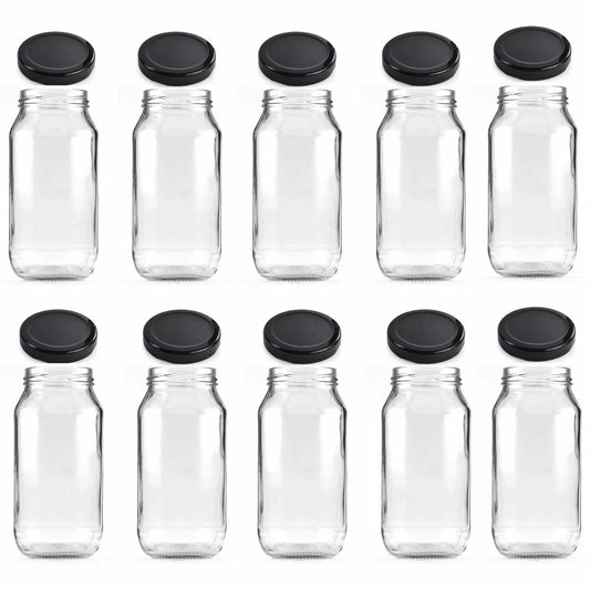 10x 1L Flint Glass Jars + Twist Finish Lids - Round Food Storage Preserving