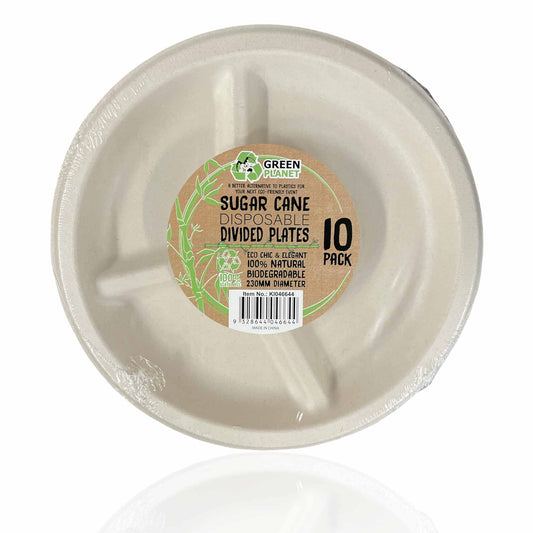 10 Pck Eco Disposable Party Divided Plate 23cm Biodegradable Sugar Cane