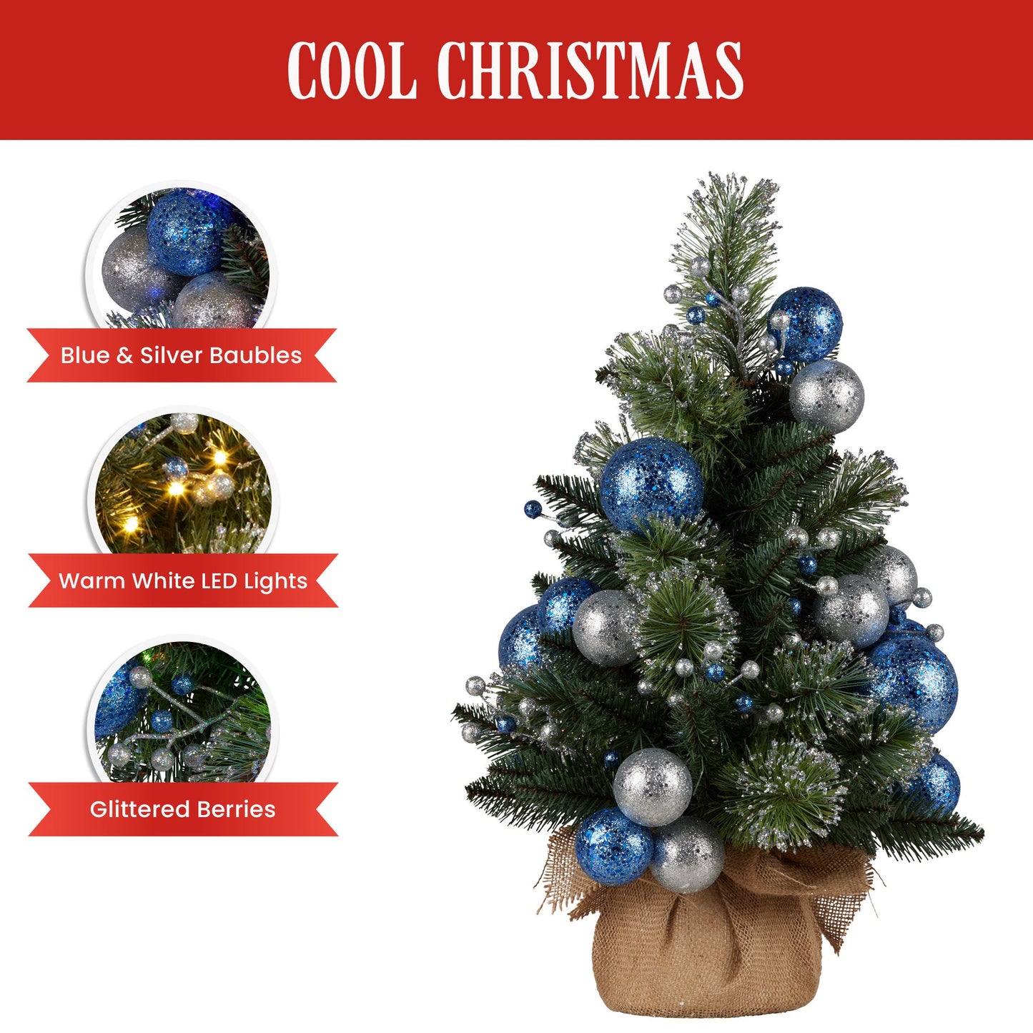 Swishmas 61cm Blue Collection Pre-Lit Tabletop Christmas Tree