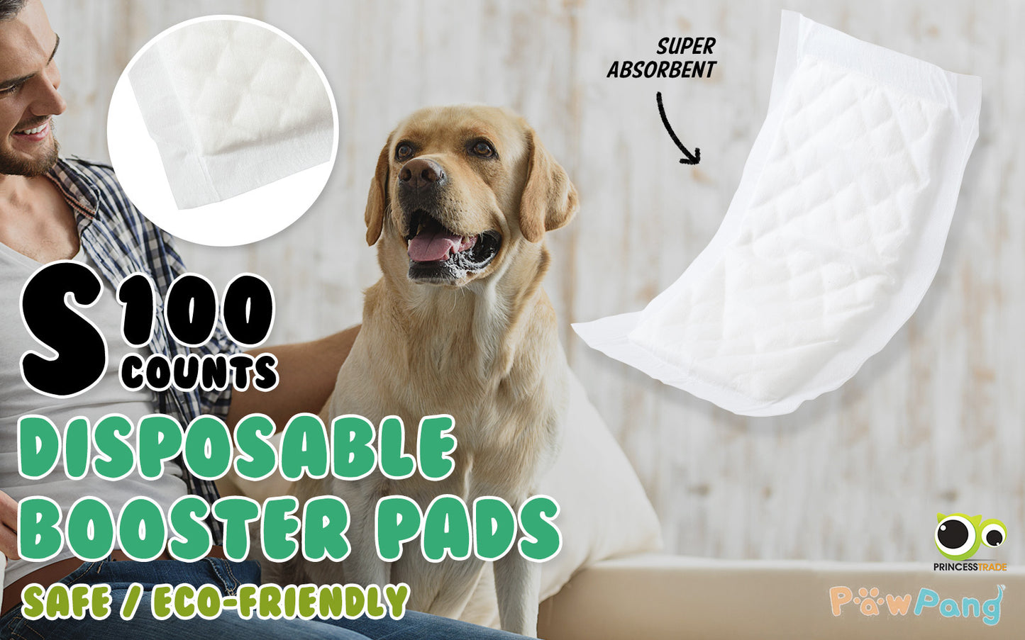 100X Pet Dog Diaper Liners Booster Pads Disposable Adhesive Travel S