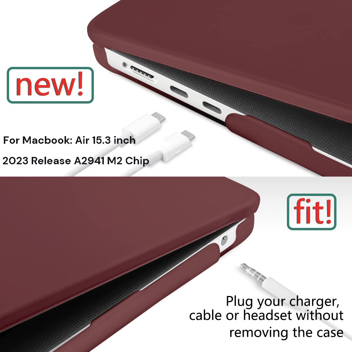 15 inch Air 2023 MacBook Air Matte Case  A2941 M2 Chip Hard Shell Case Keyboard Cover Wine Red