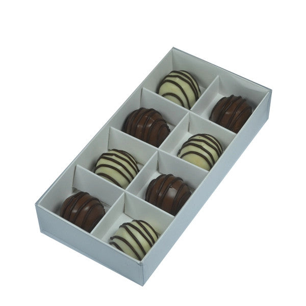 100 Pack of White Card Chocolate Sweet Soap Product Reatail Gift Box - 8 bay 3cm Compartments - Clear Slide On Lid - 16x8x3cm