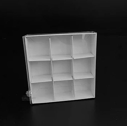 100 Pack of White Card Chocolate Sweet Soap Product Reatail Gift Box - 9 bay 4x4x3cm Compartments  - Clear Slide On Lid - 12x12x3cm