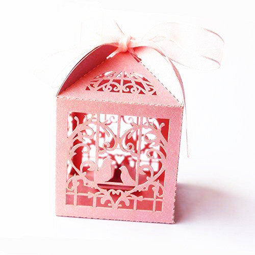 100 Piece Pack - Pink Dove Bird Heart Baby Birth naming Ceremony Bomboniere Favor Lolly Gift Card Box