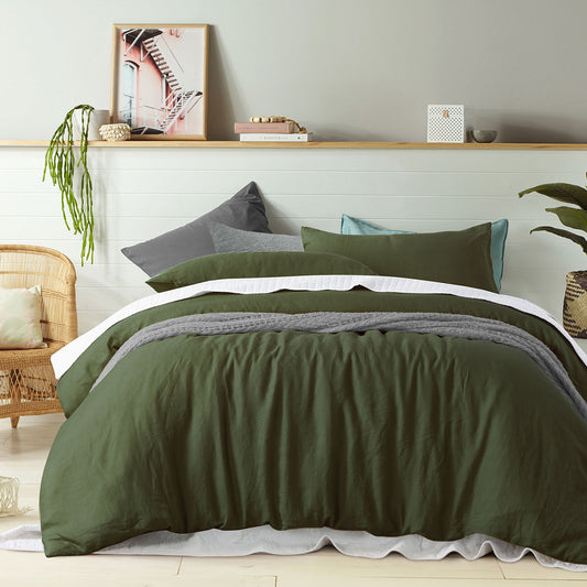 100% Linen Olive Quilt Cover Set Queen