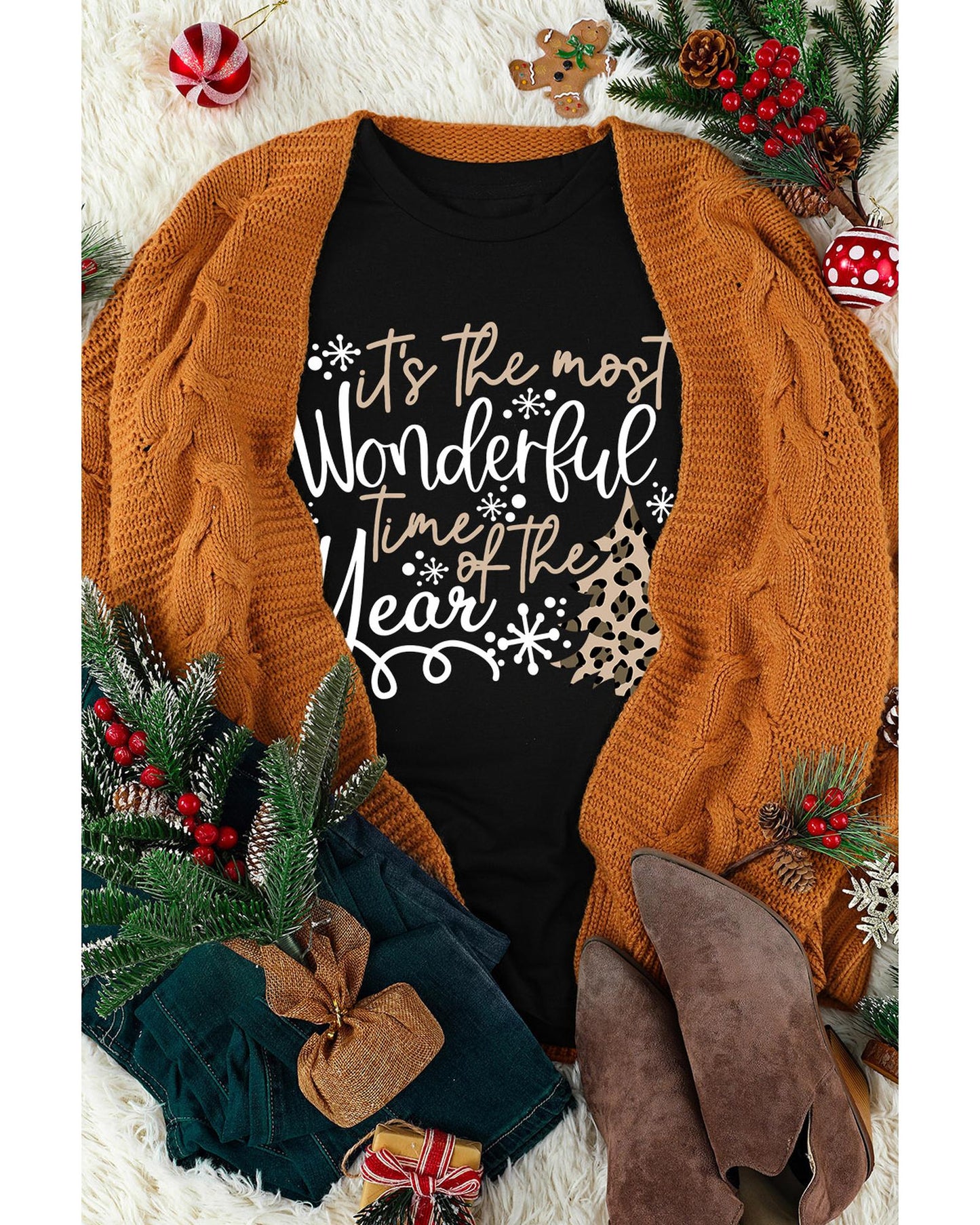 Azura Exchange Christmas Leopard Graphic Tee - 2XL