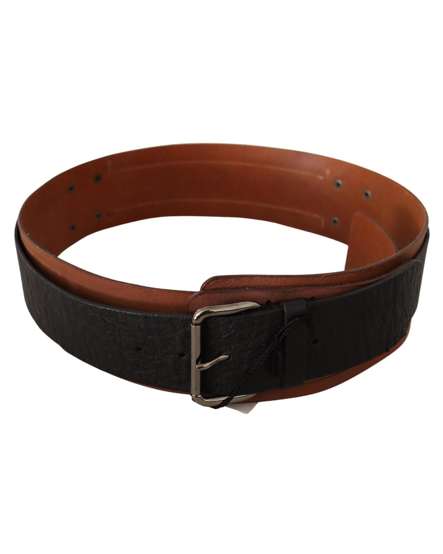 100% Leather Belt with Silver Tone Buckle Fastening 85 cm Women