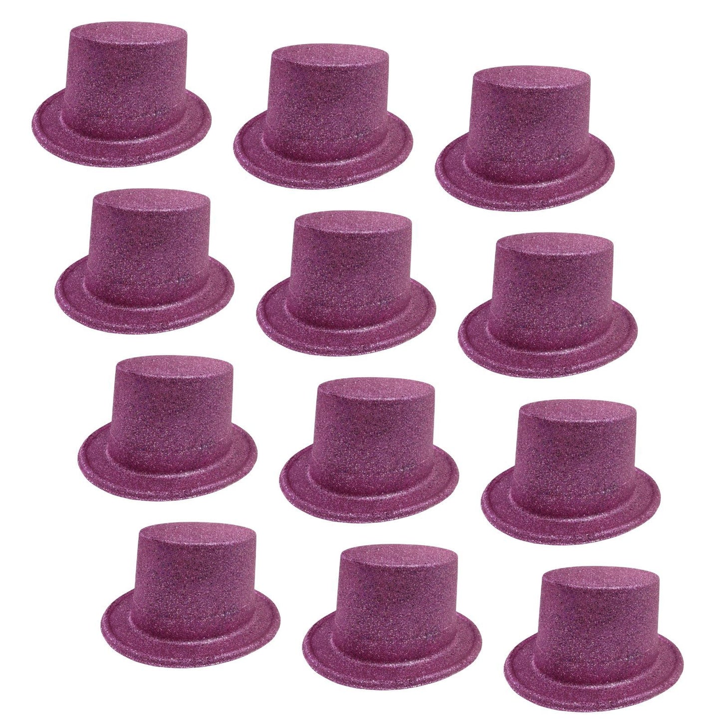 12x GLITTER TOP HAT Fancy Party Plastic Costume Tall Cap Fun Dress Up BULK - Light Pink