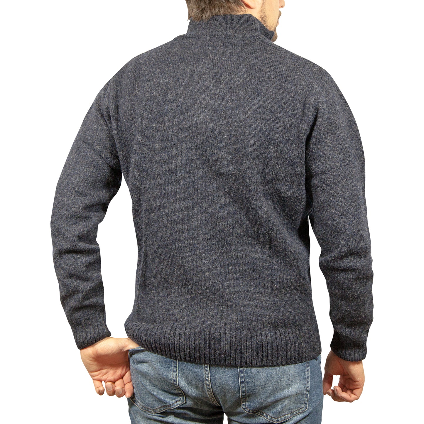 100% SHETLAND WOOL Half Zip Up Knit JUMPER Pullover Mens Sweater Knitted - Denim Blue (45) - L