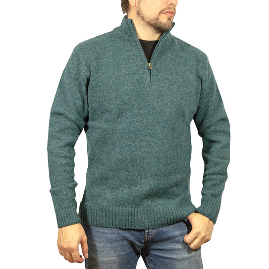 100% SHETLAND WOOL Half Zip Up Knit JUMPER Pullover Mens Sweater Knitted - Sherwood (32) - L