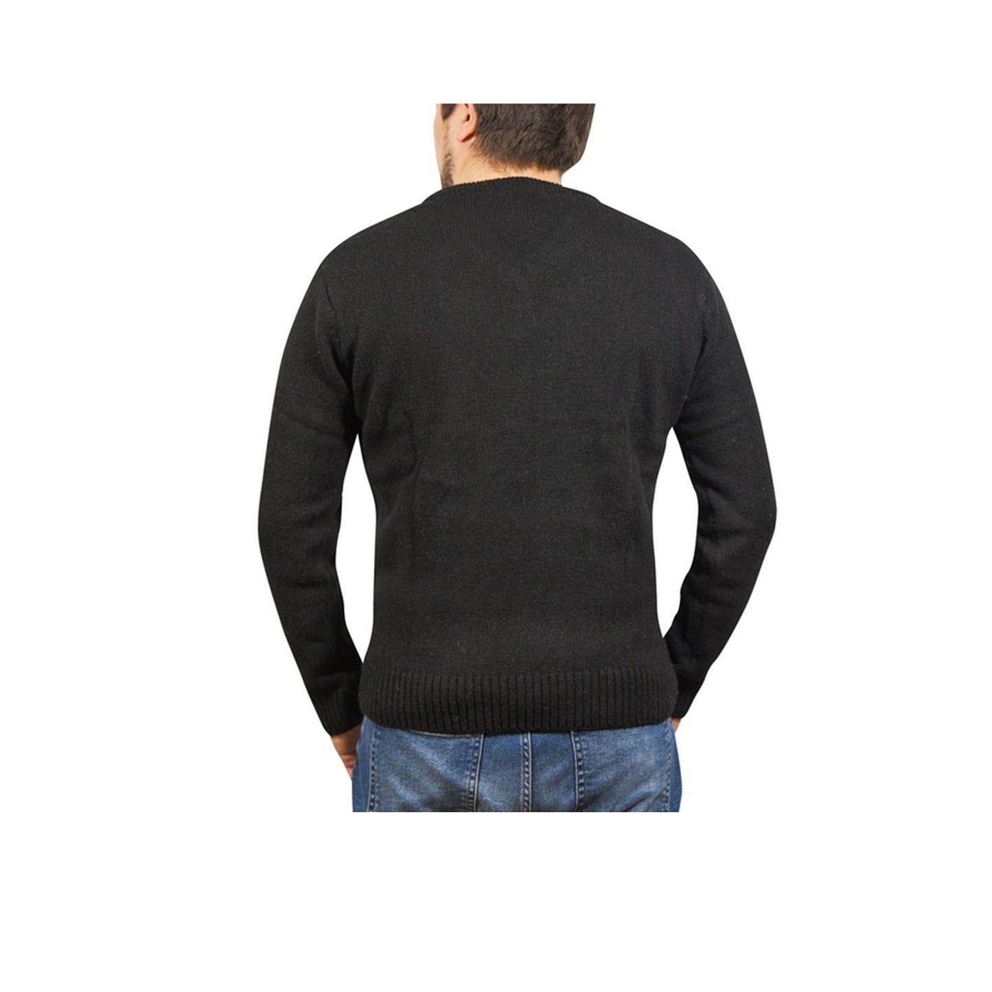 100% Shetland Wool V Neck Knit Jumper Pullover Mens Sweater Knitted - Plain Black - 3XL