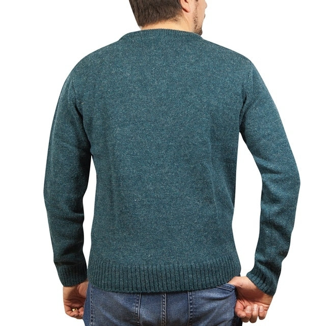 100% Shetland Wool V Neck Knit Jumper Pullover Mens Sweater Knitted - Sherwood (32) - 3XL