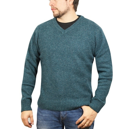 100% Shetland Wool V Neck Knit Jumper Pullover Mens Sweater Knitted - Sherwood (32) - 4XL