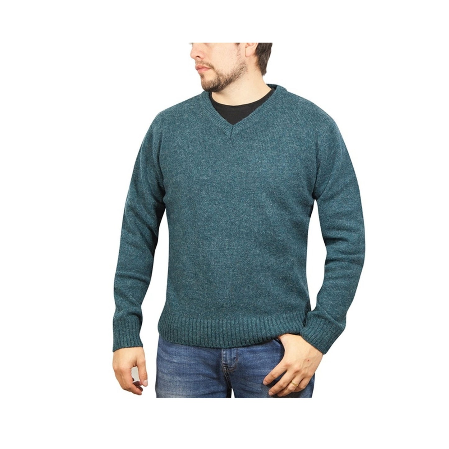 100% Shetland Wool V Neck Knit Jumper Pullover Mens Sweater Knitted - Sherwood (32) - 6XL