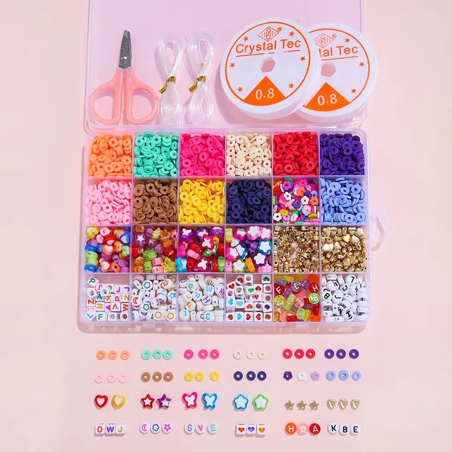 12 Colors 4000pcs DIY Ceramic Loose Bead Set 6mm Flat Round Polymer Clay Beads Jewelry Making Kit