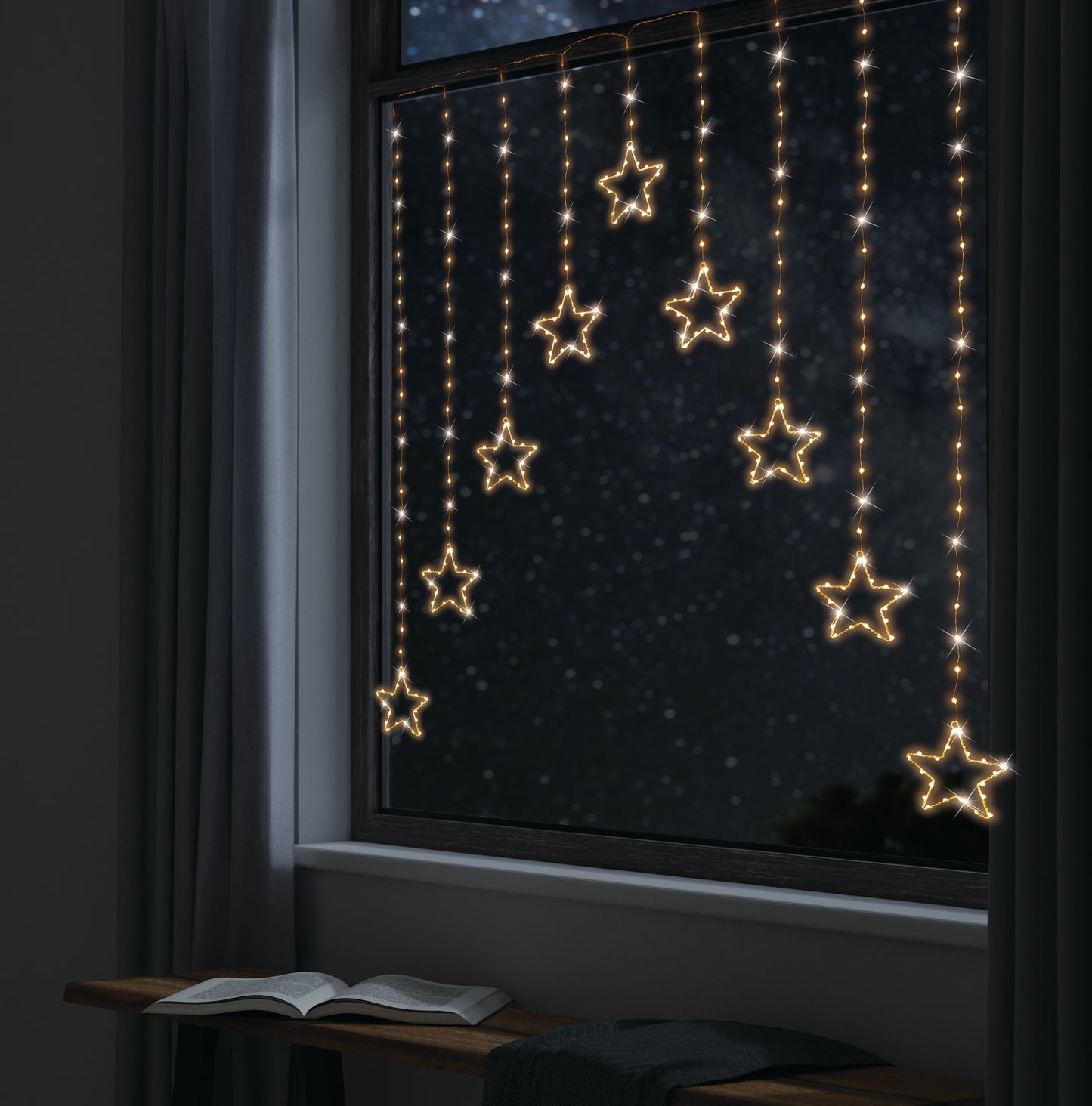 LED Wire Star Curtain Gold Lights