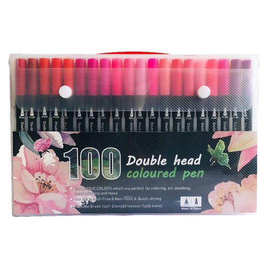 100-Color Dual-Head Brush and Fine Tip Marker Set - Vibrant Colors for Art and Craft Projects