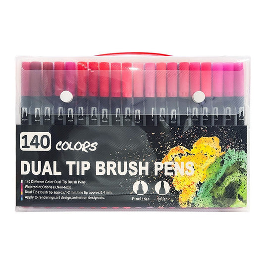 140-Color Dual-Head Brush and Fine Tip Marker Set - Vibrant Colors for Art and Craft Projects