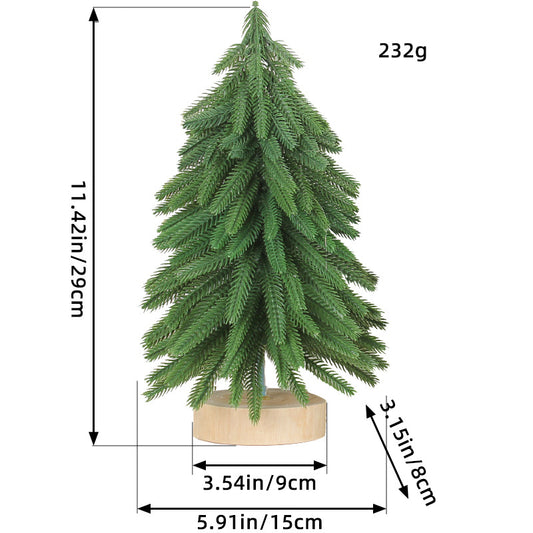 Miniature Artificial Pine Tree Decoration - 11.42 Inch Tabletop Christmas Tree with Wooden Base