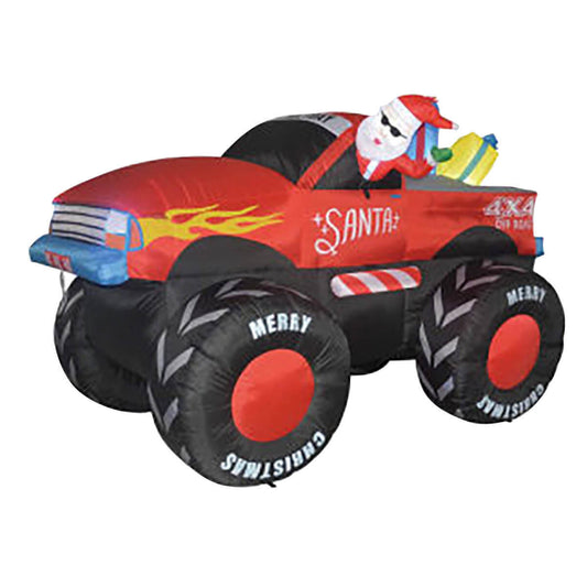 Christmas By Sas 2.1m Santa & Monster Truck Built-In Blower Self Inflatable LED Lighting