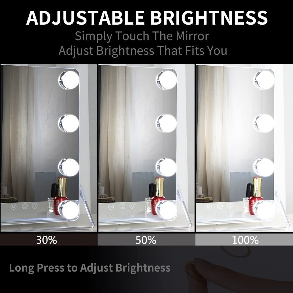 10X Magnifying Vanity Mirror with Lights with 8 Dimmable Bulbs for Makeup and Travel (Grey, 31 x25 cm)