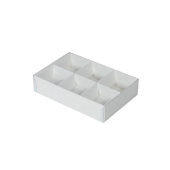 10 Pack of White Card Chocolate Sweet Soap Product Reatail Gift Box - 6 Bay Compartments - Clear Slide On Lid - 12x8x3cm