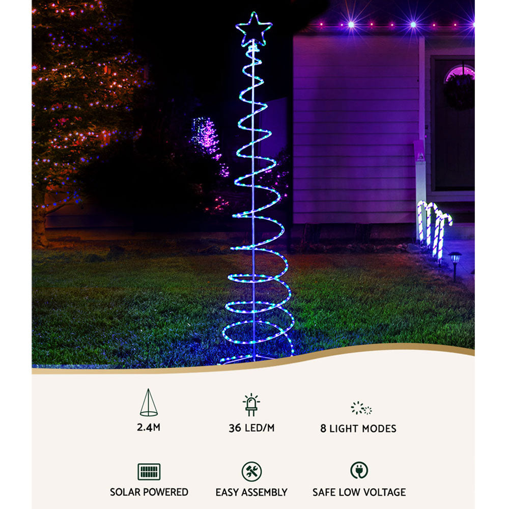 Jingle Jollys 2.4M LED Christmas Tree Solar Motif Lights 8 Modes