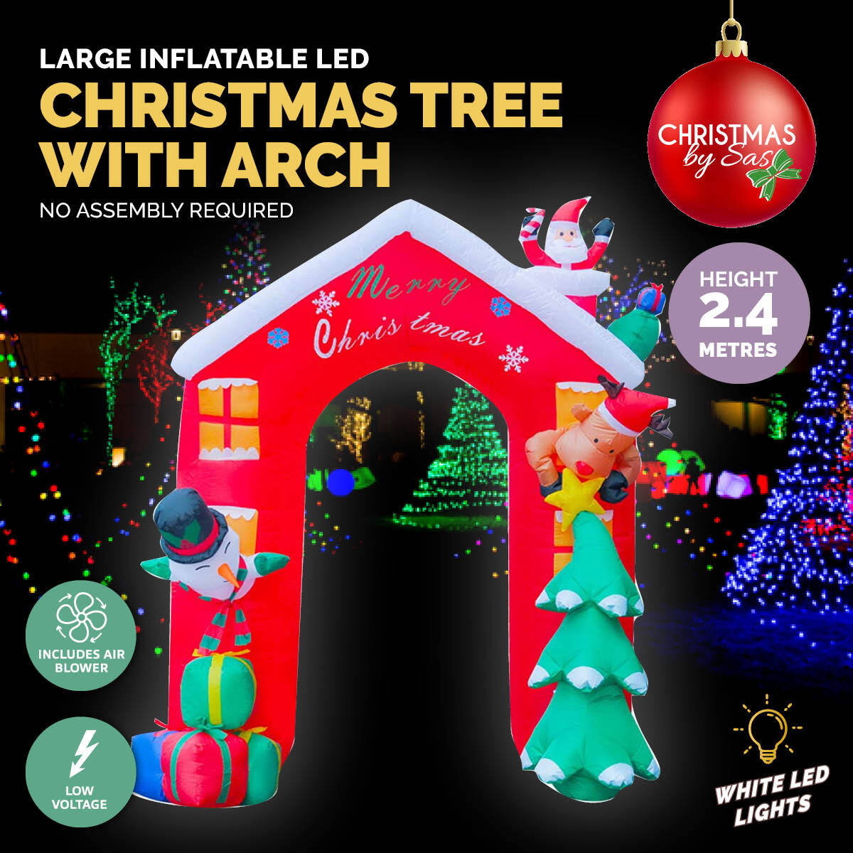 Christmas By Sas 2.4 x 2.09m Christmas Arch Self Inflatable Bright LED Lights