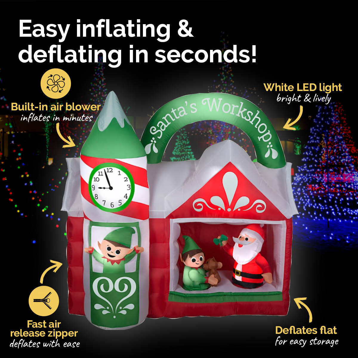 Christmas By Sas 1.5m x 1.6m Self Inflatable Santa's Workshop LED Lights