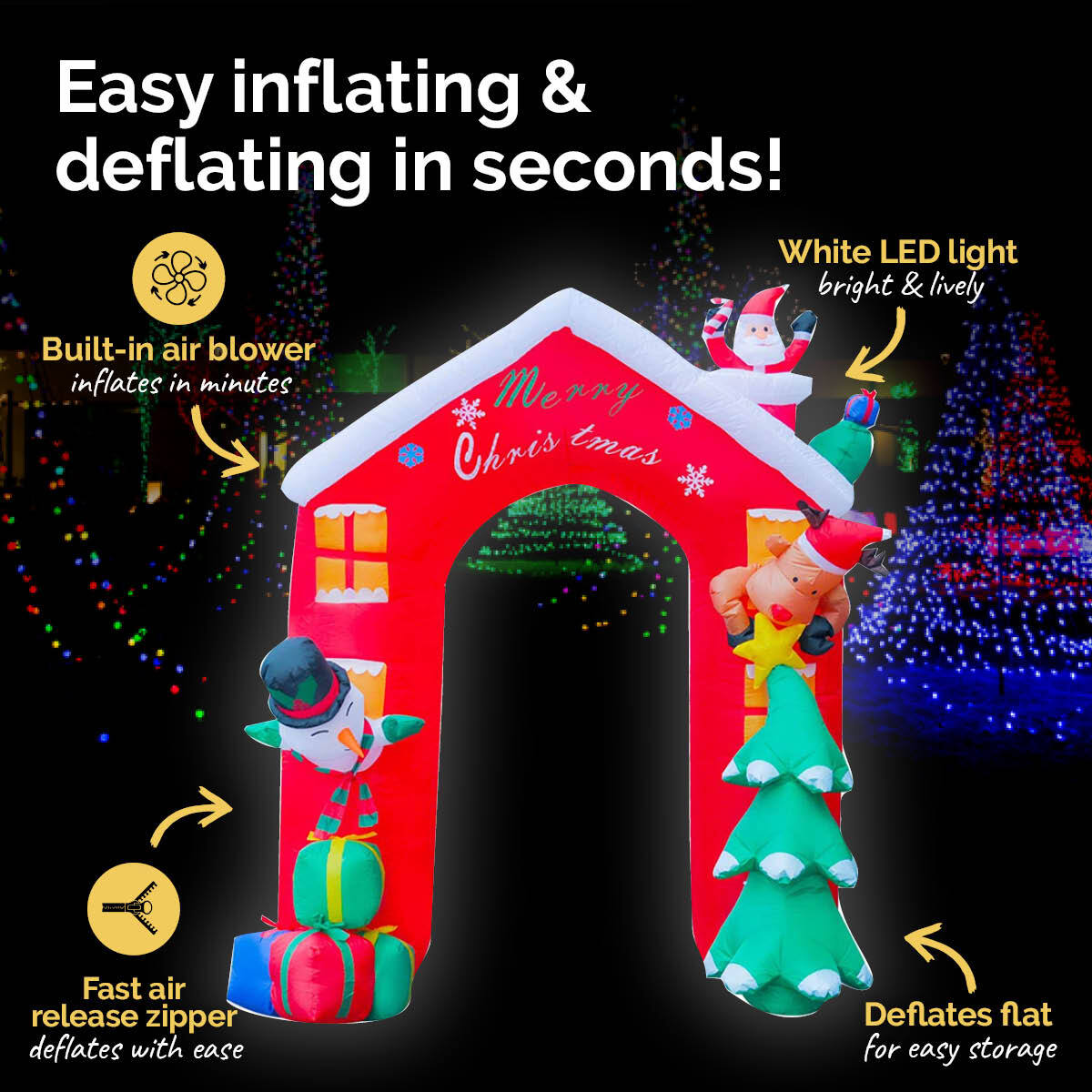 Christmas By Sas 2.4 x 2.09m Christmas Arch Self Inflatable Bright LED Lights