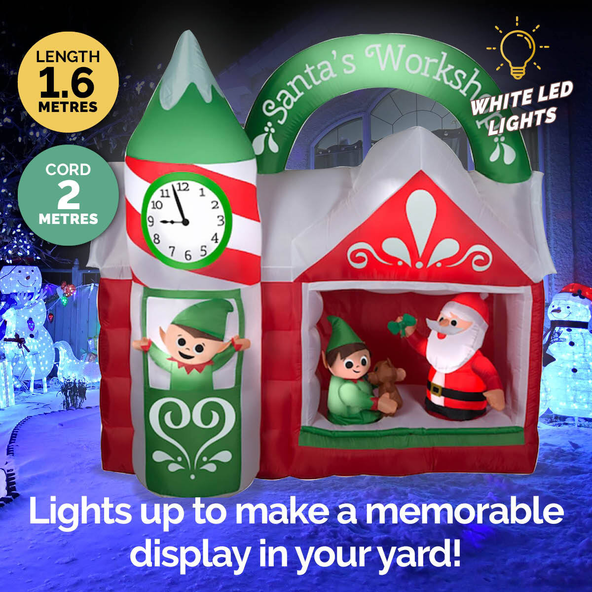 Christmas By Sas 1.5m x 1.6m Self Inflatable Santa's Workshop LED Lights